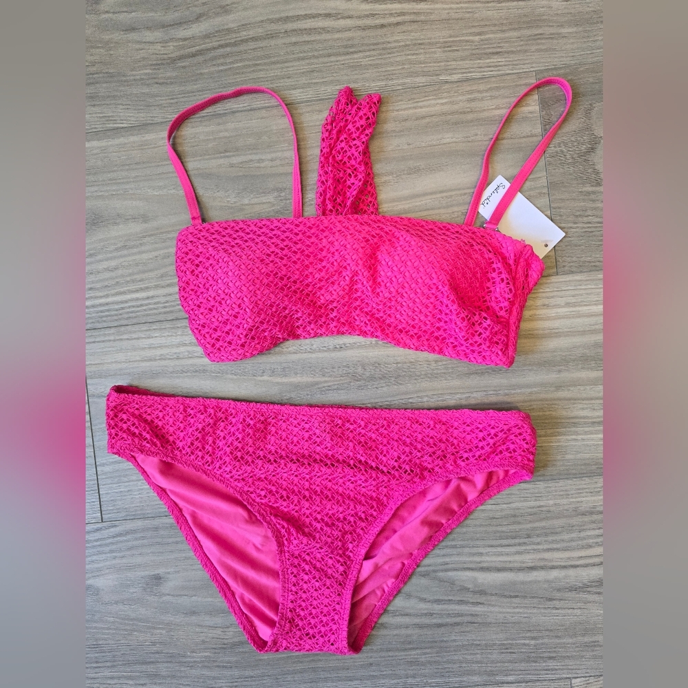 NWT Splendid Hot Pink Crochet Bikini Set M/L